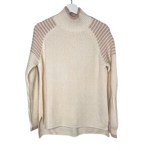 525 America Cream and Light Pink Wool Cotton Waffle Knit Sweater Size M